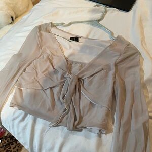 Elegant Sheer Tie-Front Blouse